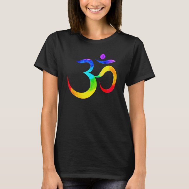 Namaste Yoga Symbol Rainbow T Shirt (Framsida)