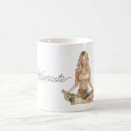 Namaste yogaställning blond flicka kaffemugg