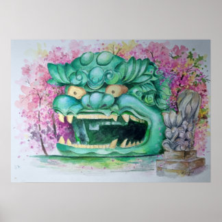 Namba Yasaka Shrine Osaka Watercolor Art Skriv ut Poster