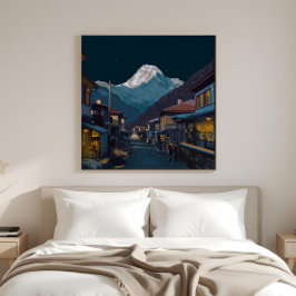Namche Bazaar Everest Night View Illustrated Canvastryck