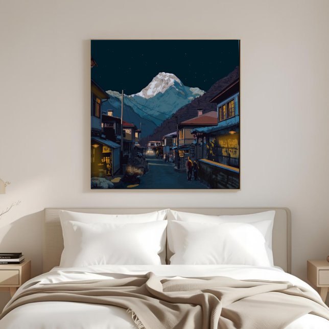 Namche Bazaar Everest Night View Illustrated Canvastryck (Skapare uppladdad)