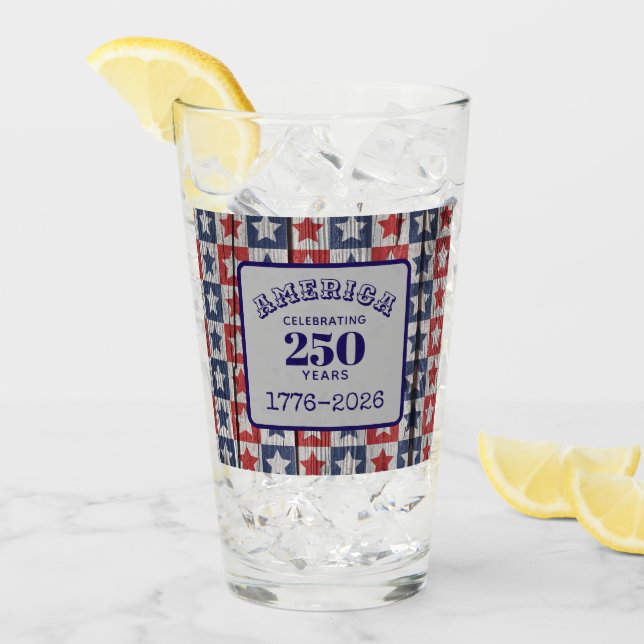 Name 250 years 1776-2026 Geometric Stars Pint Glaskopp (Framsida Ice)
