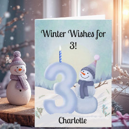Name 3rd Birthday Snowman with Snowy Three Kort