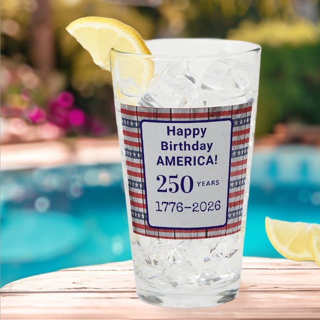 Name America 1776-2026 Red Stripes Blue Stars Pint Glaskopp (Skapare uppladdad)