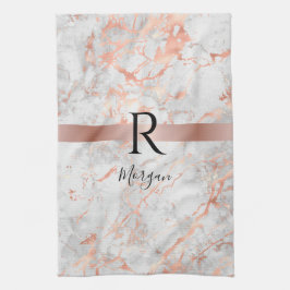 Name/Blk Monogram, White & Rose Gold Marble, Vs 2 Kökshandduk