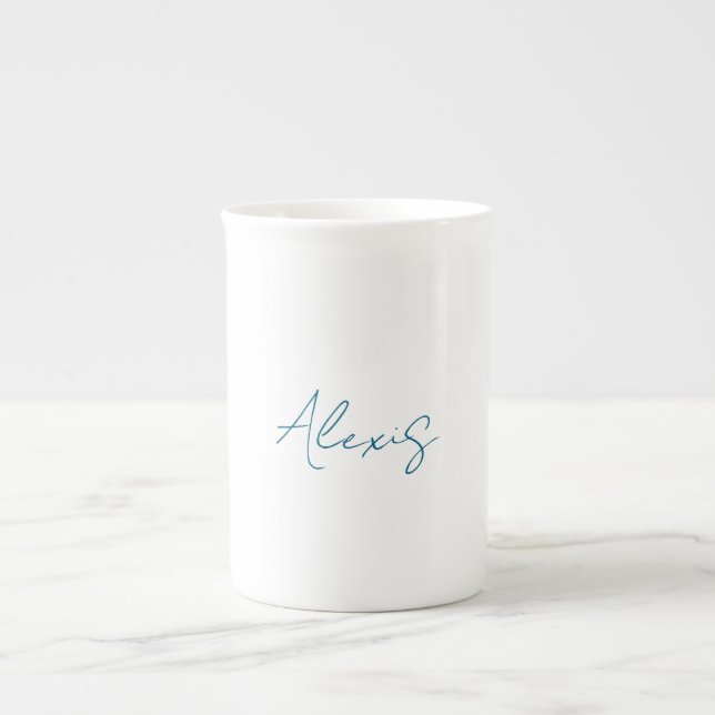 Name Calligraphy Script Plain Simple White Blue Benporslin Mugg (Framsidan)