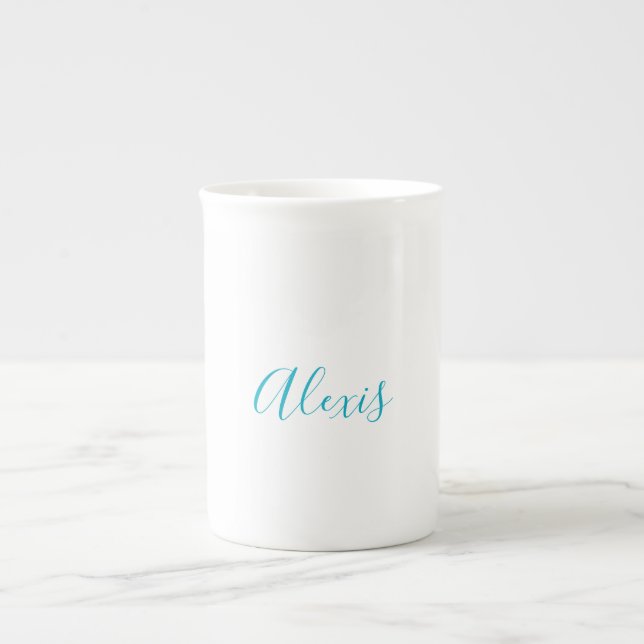 Name Calligraphy Script Plain Simple White Blue Benporslin Mugg (Framsidan)