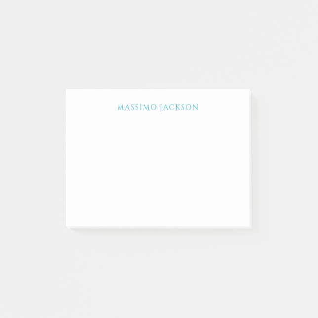 Name Calligraphy Script Plain Simple White Blue Post-it Block (Framsida)