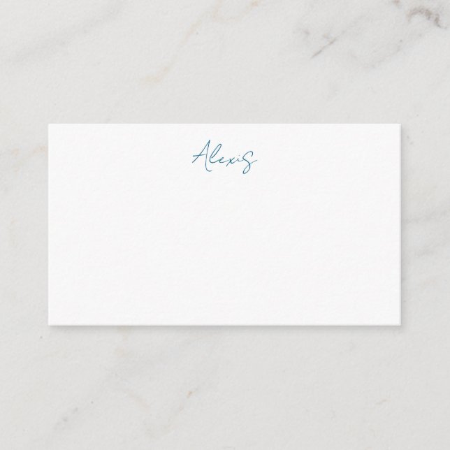 Name Calligraphy Script Plain Simple White Blue Tilläggskort (Framsida)