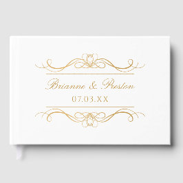 Name & Date Modern Elegant Gold Swirl Wedding Gästböcker