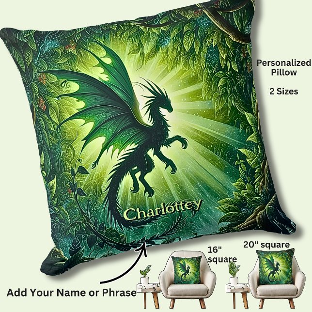 Name, Fantasy Dragon Flying in Green Light Rays Kudde (Skapare uppladdad)