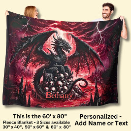 Name, Fantasy Fire Dragon with Skulls  Fleecefilt