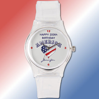 Name, Happy 250th Birthday America Clear Silicone Armbandsur