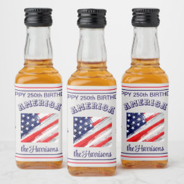 Name || Happy Birthday America Rustic USA Flag Spritflaskor Etikett
