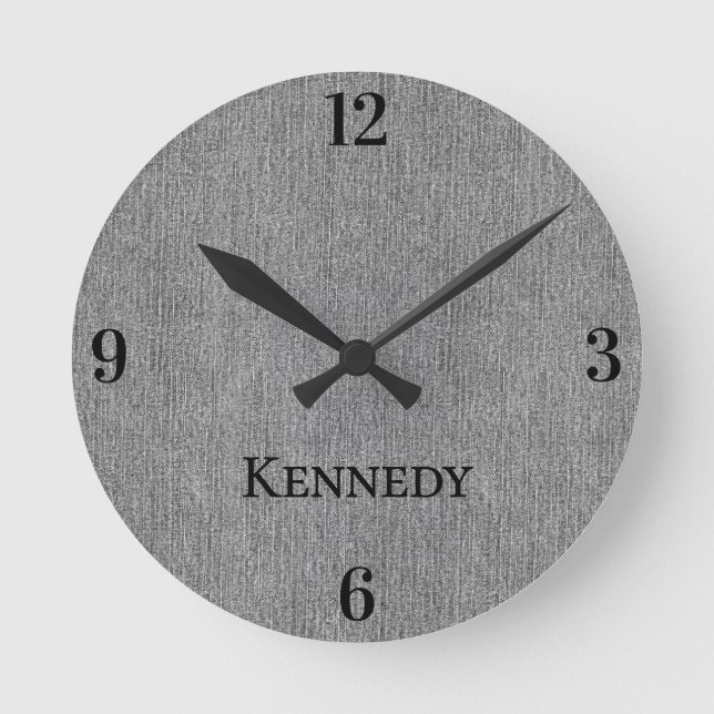 Name || Home Office Classic Grey Denim Print 8-in Rund Klocka (Framsida)
