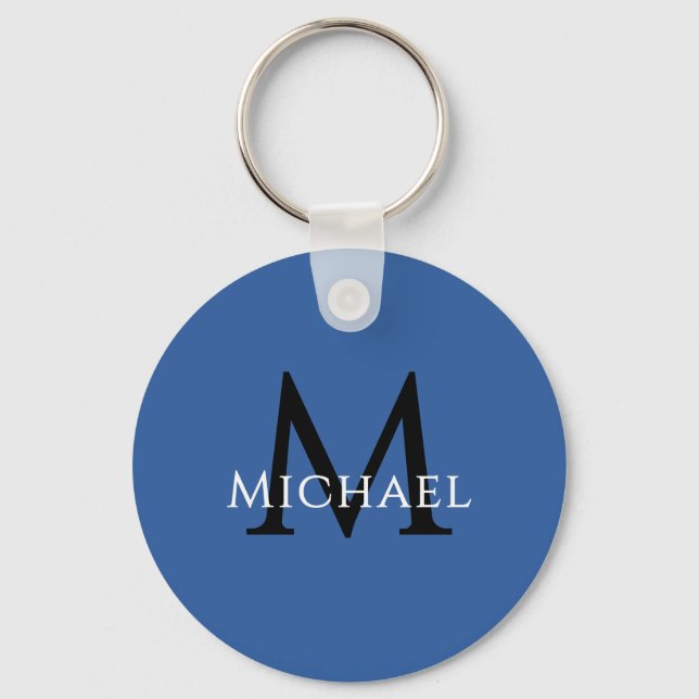 Name Initial Blue Personalized Groomsmen Favor Nyckelring (Framsida)