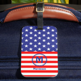 Name-Initial, Stars & Stripes Flag Motif Bagagebricka