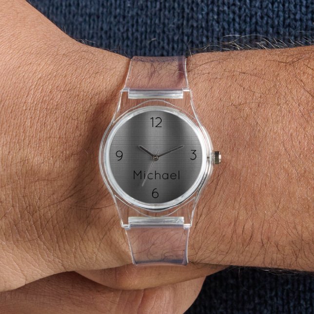 Name, Men's Metal Grid Effect Clear Silicone Watch Armbandsur (Skapare uppladdad)
