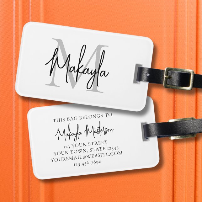 Name Monogram Stylish Script  Bagagebricka (Skapare uppladdad)