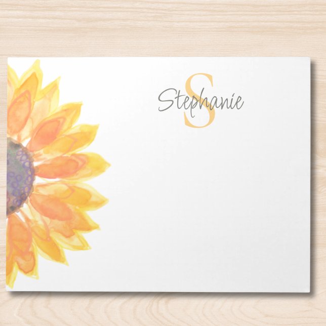 Name Monogram Watercolor Sunflower Anteckningsblock (Skapare uppladdad)