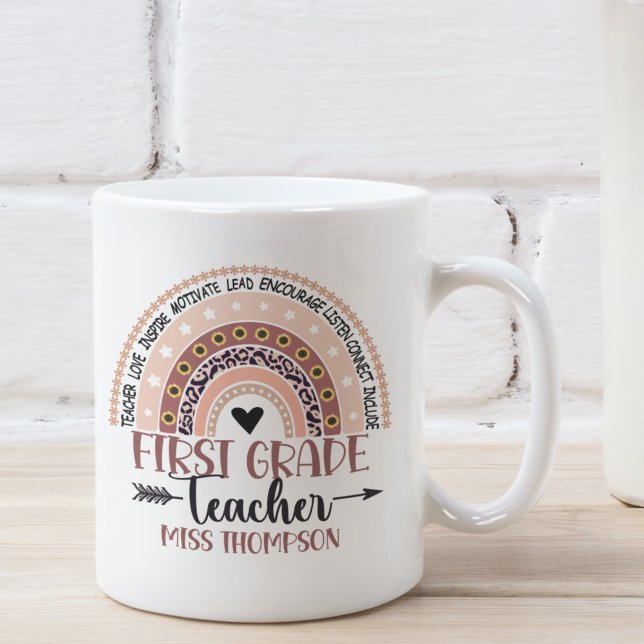Name of 1st grade teacher, Cute Rainbow Kaffemugg (Skapare uppladdad)