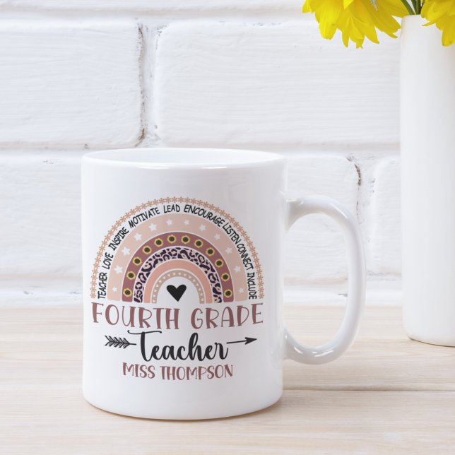 Name of 4Th grade teacher, Cute Rainbow Kaffemugg (Skapare uppladdad)