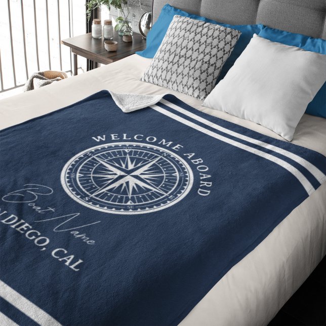 Name of your Boat Nautical Navy blue Fleecefilt (Skapare uppladdad)