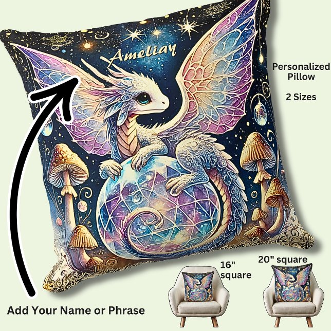 Name, Pastel Baby Dragon Pink Blue on Dark Kudde (Skapare uppladdad)
