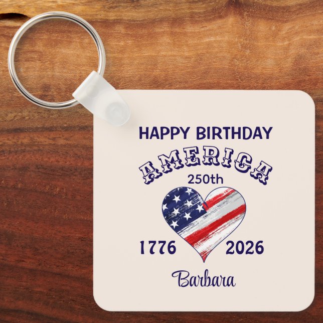 Name, Photo or Logo || Happy Birthday America Nyckelring (Framsida)