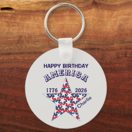 Name, Photo or Logo, Happy Birthday America Round Nyckelring