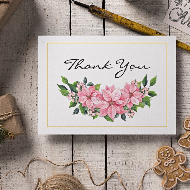 Name || Poinsettia Christmas Party Thank You Card Tack Kort (Skapare uppladdad)