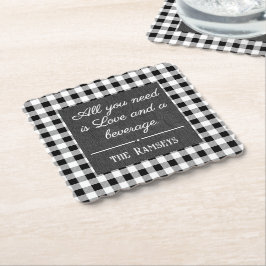 Name Quote. Black & White Check, Black Denim Print Underlägg Papper