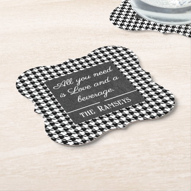 Name Quote. Black & White Houndstooth Bracket Underlägg Papper (Vinklad)
