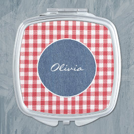 Name || Red & White Gingham, Blue Denim Accent Fick Spegel