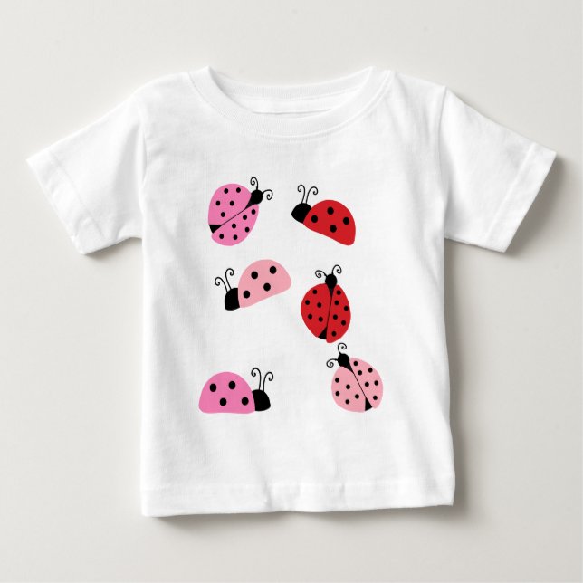 Name Sweet Cute Pink Red Ladybug Cartoon   T Shirt (Framsida)