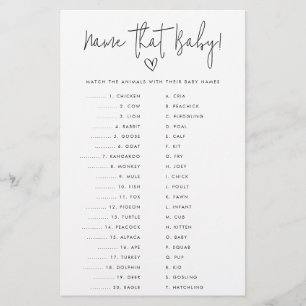 Name that Baby Minimalist Shower Paper Game Card Flygblad