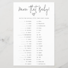 Name that Baby Minimalist Shower Paper Game Card Flygblad