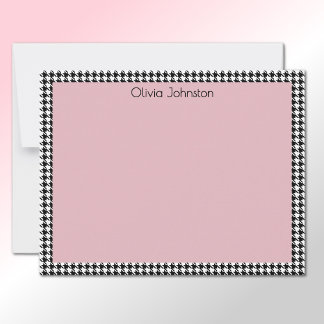 Name || Vintage Pink and Houndstooth Pattern Frame Anteckningskort