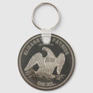 Named Silver 1865 dollar Bröllop eller årsdag Nyckelring