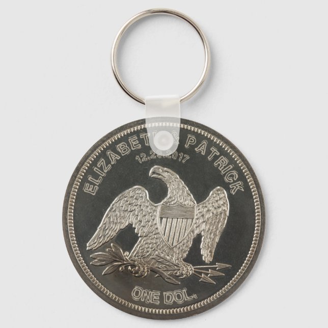 Named Silver 1865 dollar Bröllop eller årsdag Nyckelring (Framsida)