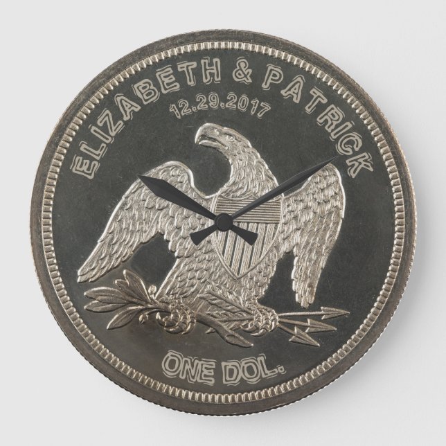 Named Silver 1865 dollar Bröllop eller årsdag Stor Klocka (Framsida)