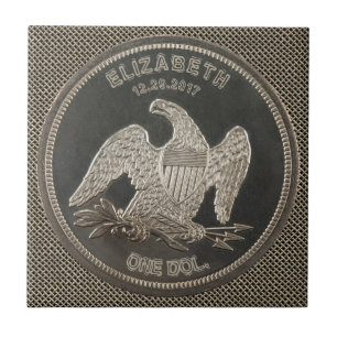Named Silver 1865 Dollar Tile Kakelplatta