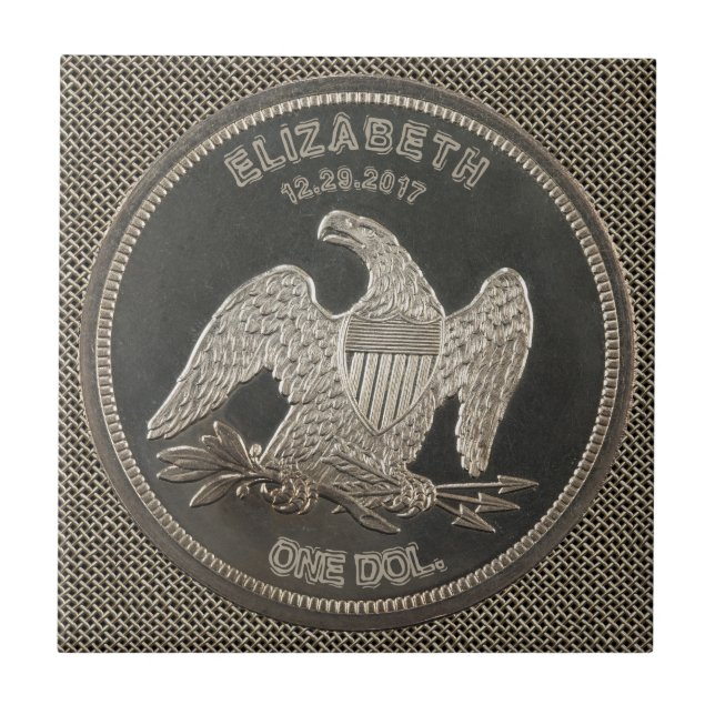 Named Silver 1865 Dollar Tile Kakelplatta (Framsidan)