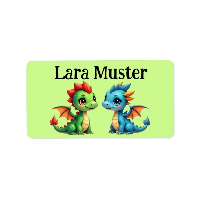 Namensaufkleber eckig - Babydrachen grün Adressetikett (Framsidan)
