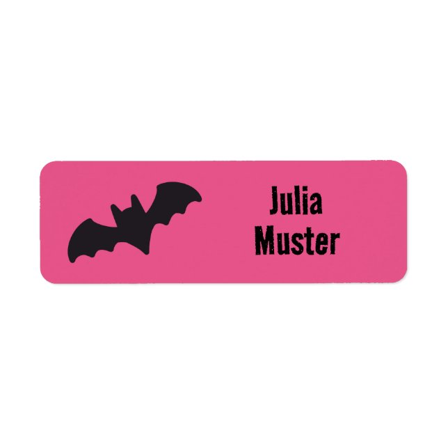 Namensaufkleber eckig - Fledermaus pink schwarz Returadress Etikett (Framsidan)