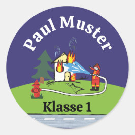 Namensaufkleber - Feuerwehr löscht Brand - Nacht Runt Klistermärke