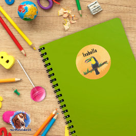 Namensaufkleber orange - Tucan Aquarell Design Runt Klistermärke