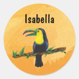 Namensaufkleber orange - Tucan Aquarell Design Runt Klistermärke
