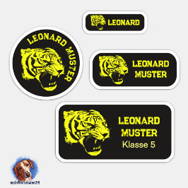 Namensaufkleber - Set Tiger - gelb schwarz - 24 Klistermärken