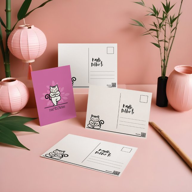 NaMEOWste i en Yoga Meditating Träd Rosa Vykort (NaMEOWste Cat In a Yoga Meditating Tree Pose Pink Postcard)